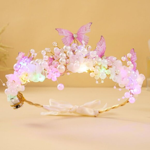Light Up Butterfly Crown Headband Fairy Hair Accessory for Women Girls main image 6